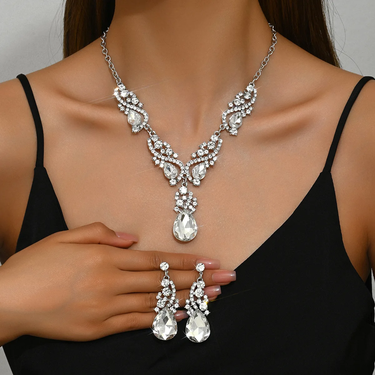 Gold Plated Punk Wedding Necklace & Earrings Set