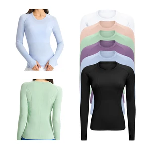 New Seamless Spandex Nurse Underscrub Top Fashion Hospital Women Long Sleeve Slim Fit Crew Neck Woven Medical Uniforms