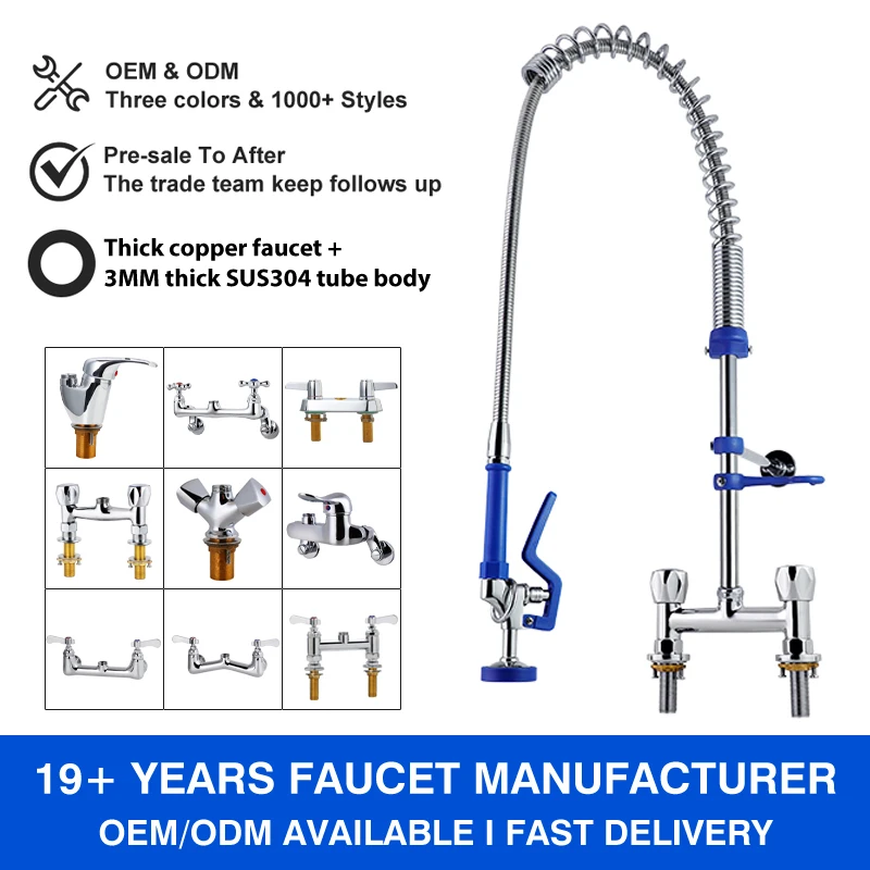 Commercial Kitchen Faucet with Classic Style Dual Hole Brass and SUS304 Pull Sprayer and Spring Mixer 2 Function Sink Faucet details