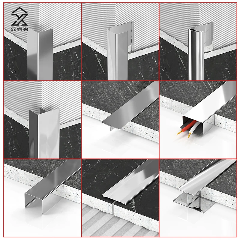 Supplier Wholesale Silver Polished stainless steel stair parts edge trim Metal Wall Decorative Tile Trim details