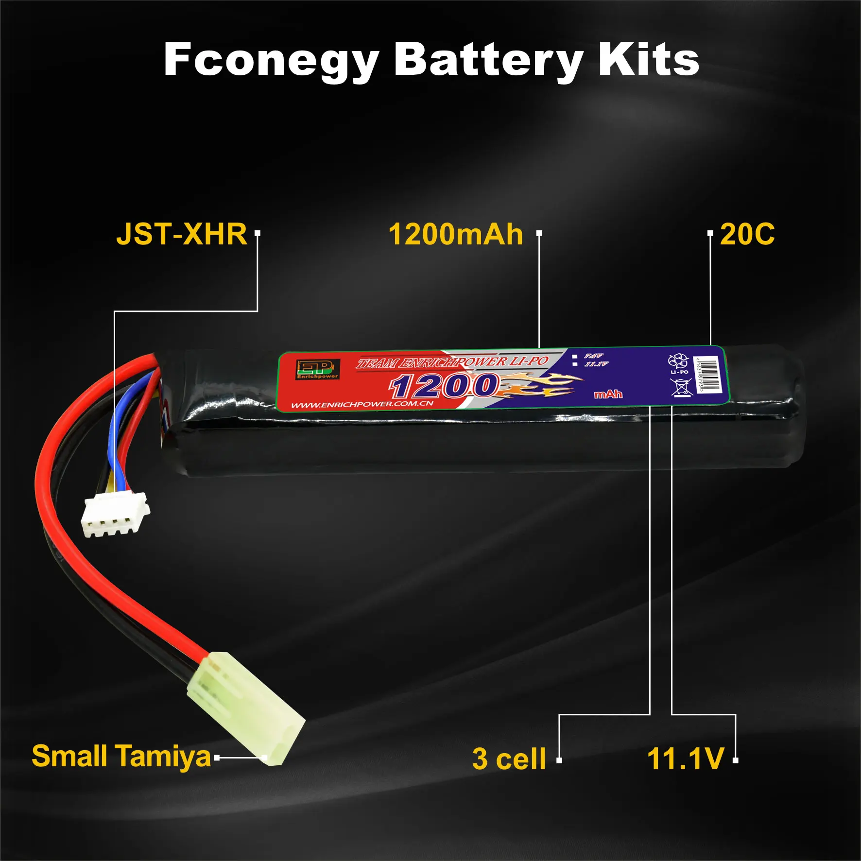 Ep Rechargeable Airsoft Lipo Battery 11.1 Stick Pack 3s 1200mah 20c For ...