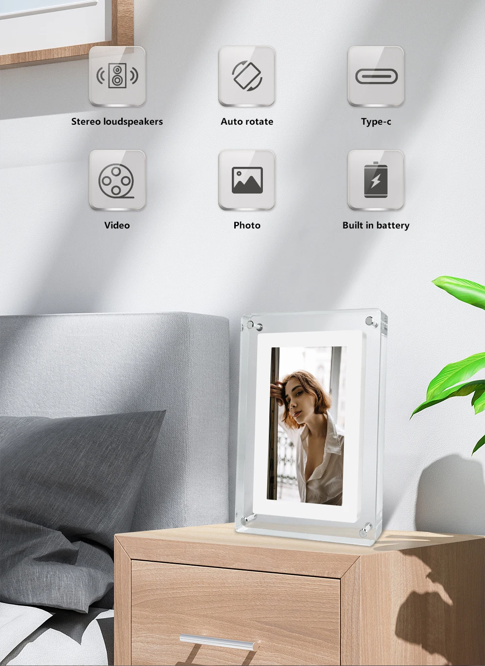 Full Hd 7 Inch Desk Digital Picture Frame Album Video Lcd Acrylic