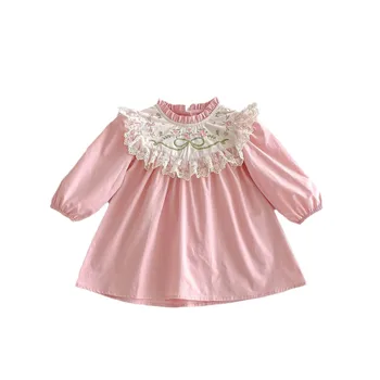 2025 New Fashion Spring Baby Dress Little Girls' Princess Dress Flower Embroidery Sweetheart Neckline Lace for Summer Small MOQ