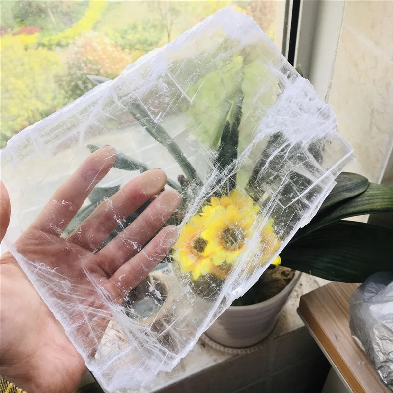 Rough Natural Clear Gypsum Selenite Slice Crystal Slab Mineral for Healing