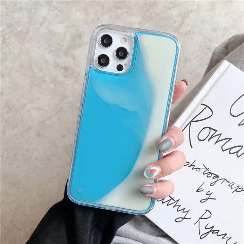 In Stock Liquid Neon Flowing for iPhone Case Glow in the Dark Luminous Quicksand Phone Case for iPhone 16 15 14 13 12 11 Pro Max
