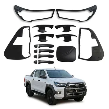 YBJ car accessories Black ABS Plastic Head Light Cover modified trims black For Hilux revo 2016-2021 taillight door handle