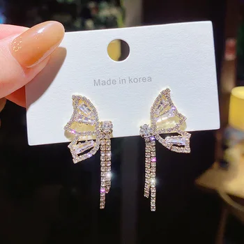 Tassel earrings S925 silver needle long drop earrings copper zircon shiny earrings for women