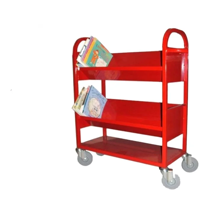School Library Metal File Trolley Bookstore Dedicated 3 Levels Silent