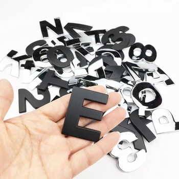 3d Metal Alphabet Silver black Badge Chrome Silver Letters Numbers Logo Stickers Automobiles Car Accessories Stickers Decoration