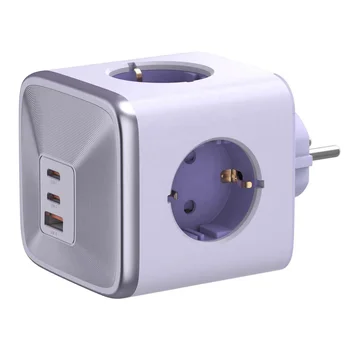 20W-EU Travel Adapter,  PowerCube  USB, 4 sockets and 3 USB Ports ( PURPLE)