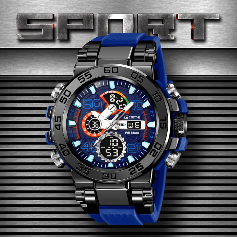 Mens Stryve Clear Multifunction Watch Works New Battery Sports Wristwatch STRYVE 8030 Dual Display Analog Digital  main image 4