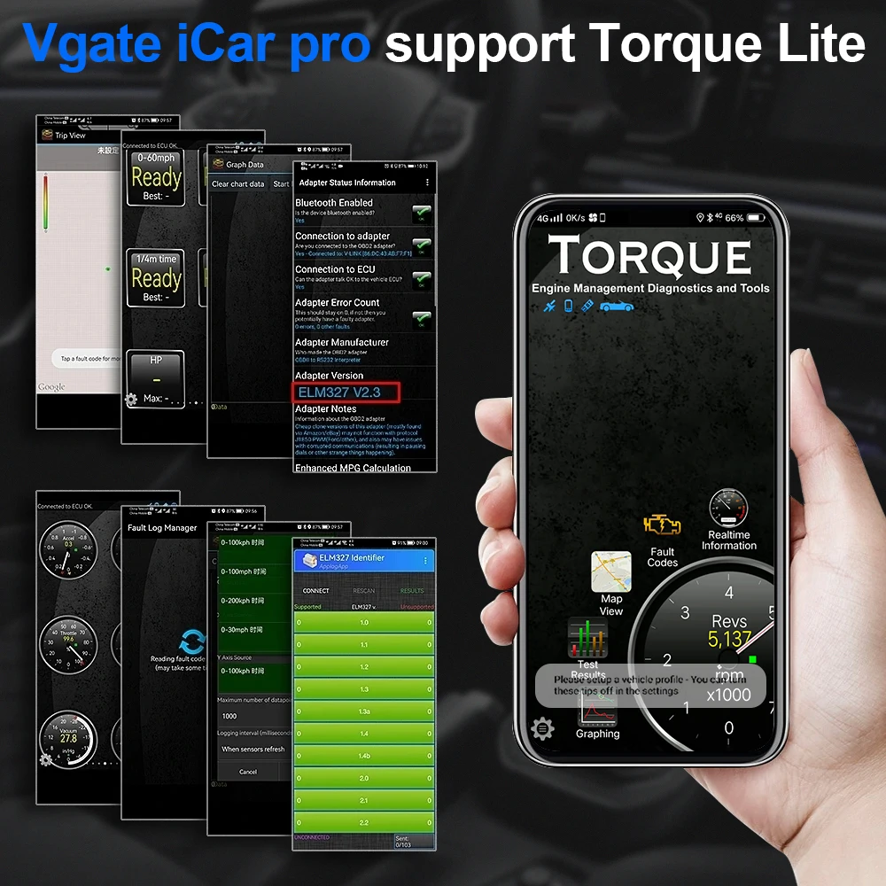Vgate ICar Pro OBD2 Wireless Connection BLE Diagnostic Tool Lower Power Consumption for Android