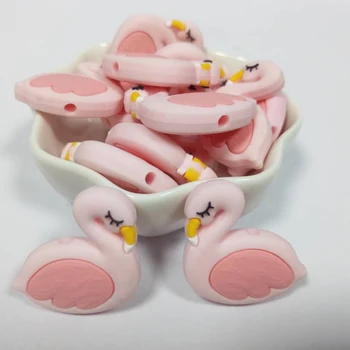 Manufacturer-Supply DIY Anti-Drop Teething Necklace Flamingo Teething Beads Silicone Loose Beads Toy for Jewelry Making
