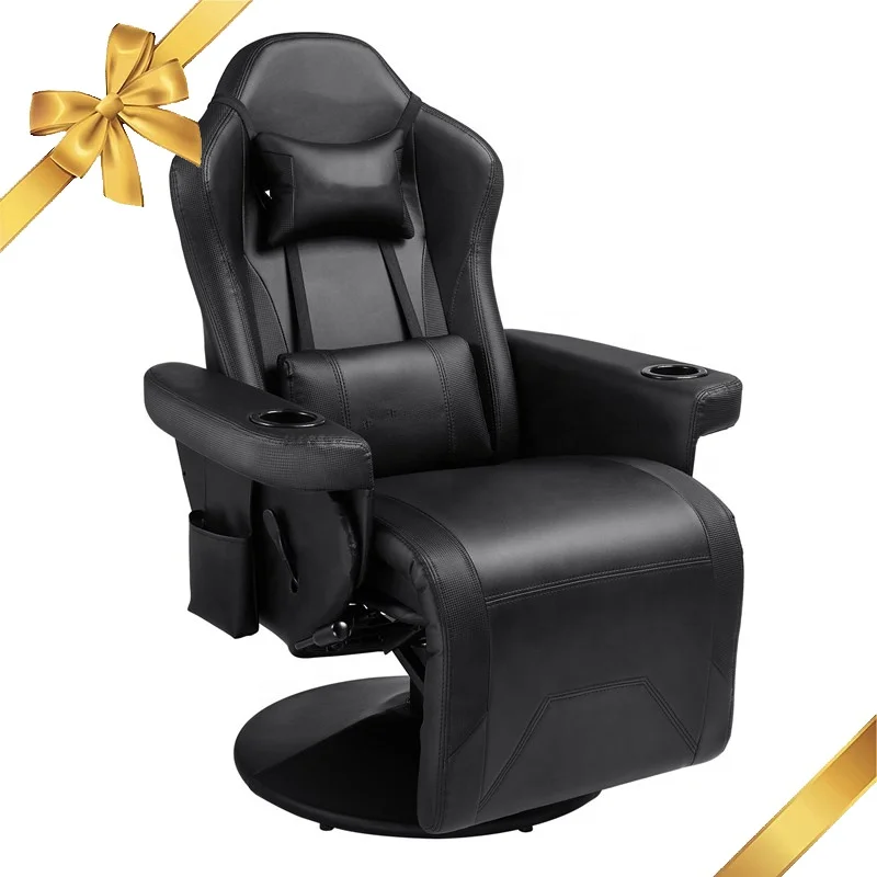 Chaise De Gaming Ergonomique Noire En PU - Repose-pieds, Dossier Inclinable, Rotation 360°