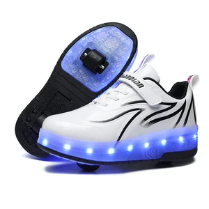 Sneakers with Rollers  Retractable Wheels Usb Charge 7 Colors Light up 2 in 1 Roller Sneakers Led Roller Shoes for Kids Girls Bo