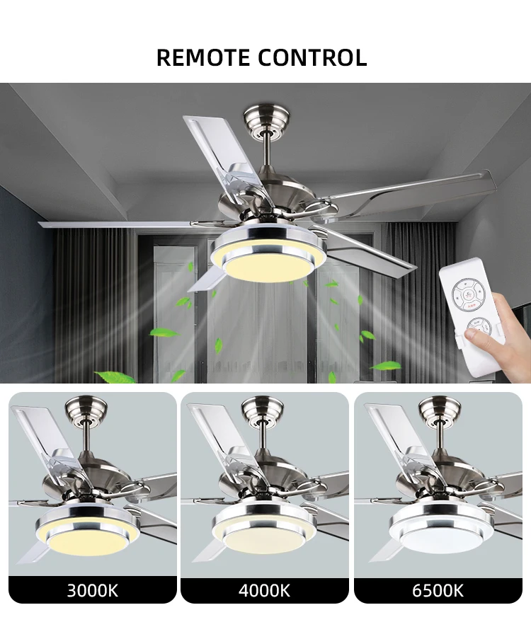 Stainless Steel Blades Fan Light Ceiling Lamp 52 Inch Luxury Decoration ...