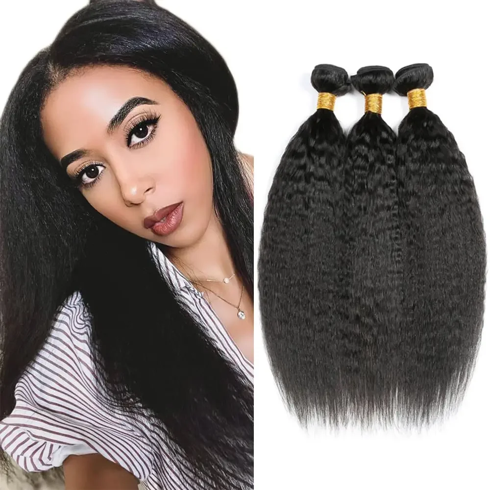 Cabelo humano liso Yaki brasileiro 12a, mechas crespas e lisas, cor natural, em promoção_voghion.com