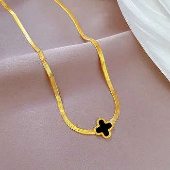 custom statement  fashion jewelry stainless steel gold plated clover necklace for women