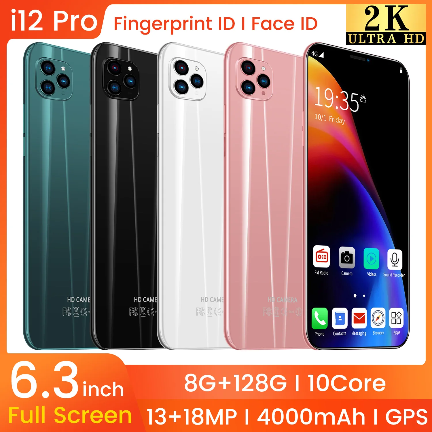I12 Pro 8 ГБ + 128 Гб Мп 16 МП 6 3 дюйма 2020 Gps отслеживание разблокированный китайский дешевый 4g Смартфон Android 1 мобильные