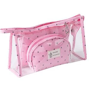 Zipper Closure 3 in 1 set Clear PVC Make Up Bag For Cosmetics Items