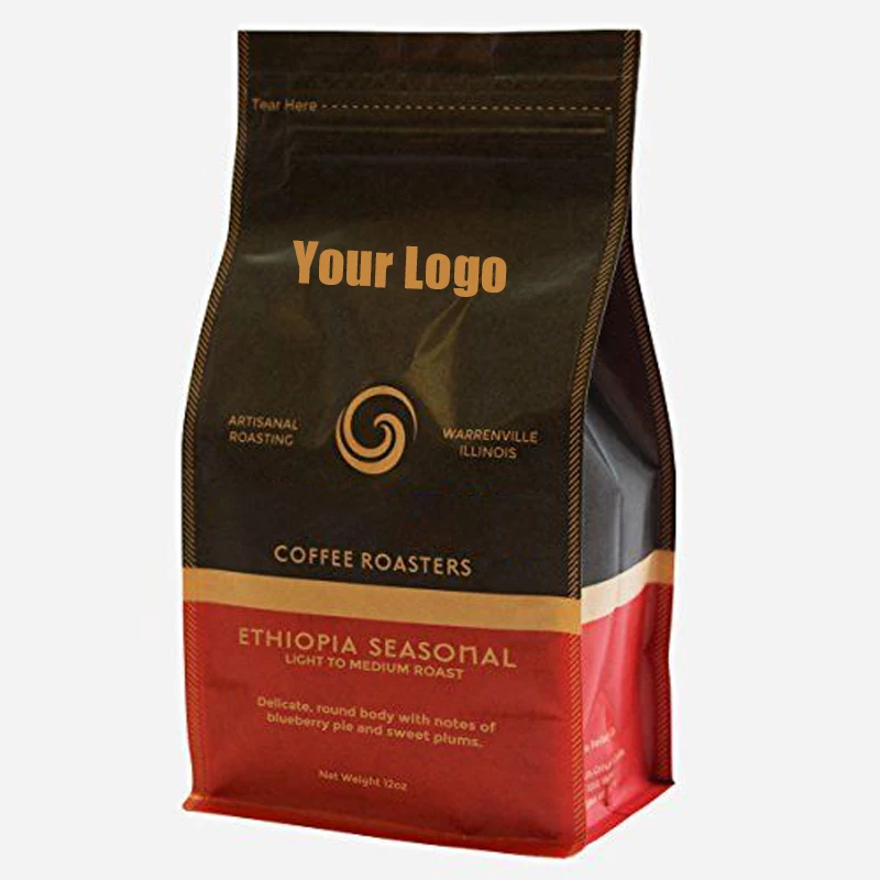 Smell Proof Biodegradable Flat Bottom Bags Eco Friendly Kraft Paper Coffee Bean Packaging Bag Coffee Bags With Valve And Zipper supplier