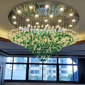 Custom Large Glass Chandelier Lamp Hanging Colorful Stone Light for Hotel Lobby & Grand Showroom Pendant Chandeliers