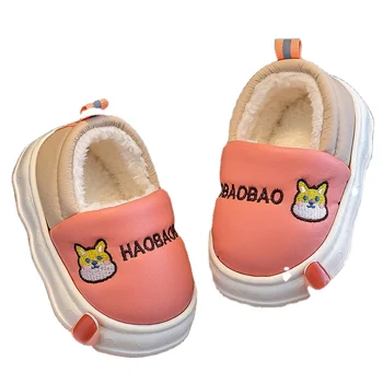 Waterproof Children Home Shoes Winter Plush Warm Room Slippers For Girls Boys Non Slip Soft Thicken Toddler Kids Slippers