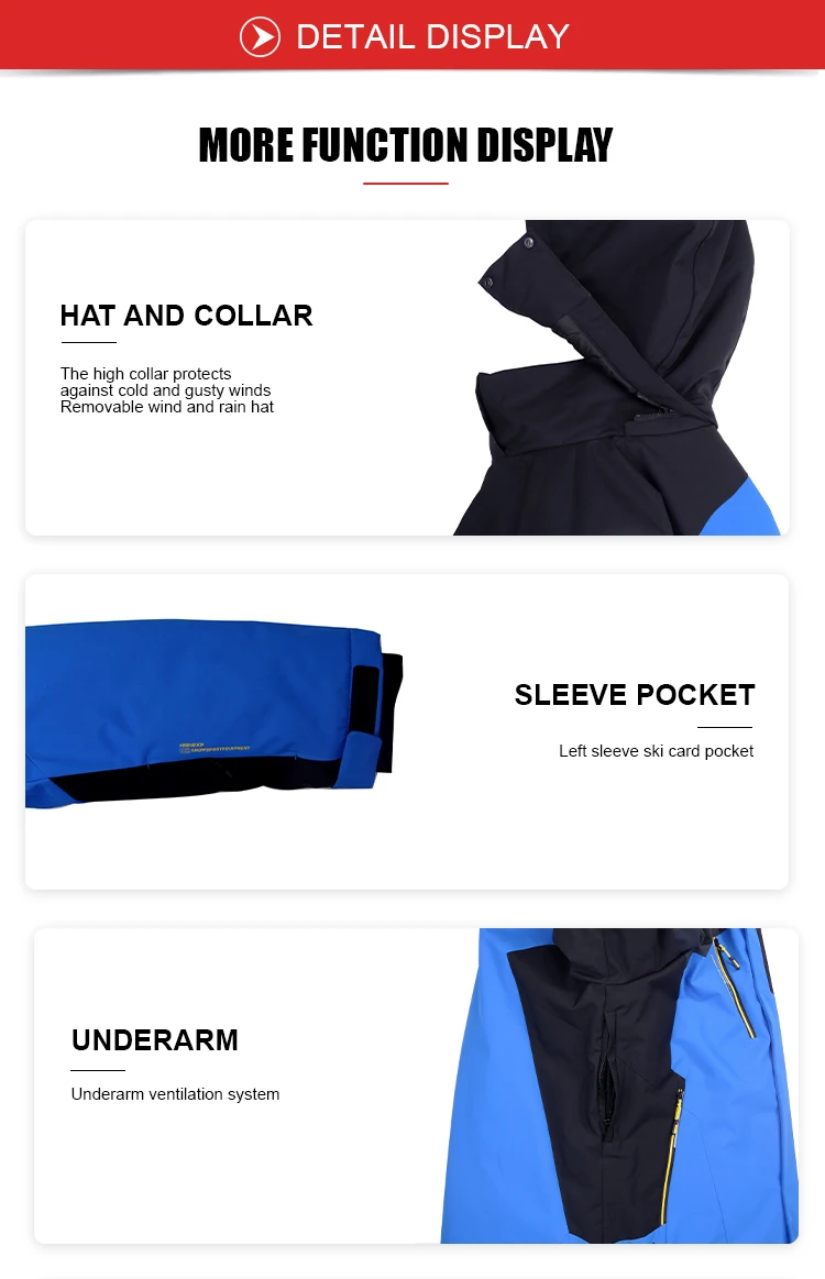 Men's Waterproof Windbreaker Snow Coat Windproof Mountain Jackets With Hat Winter Ski Jacket