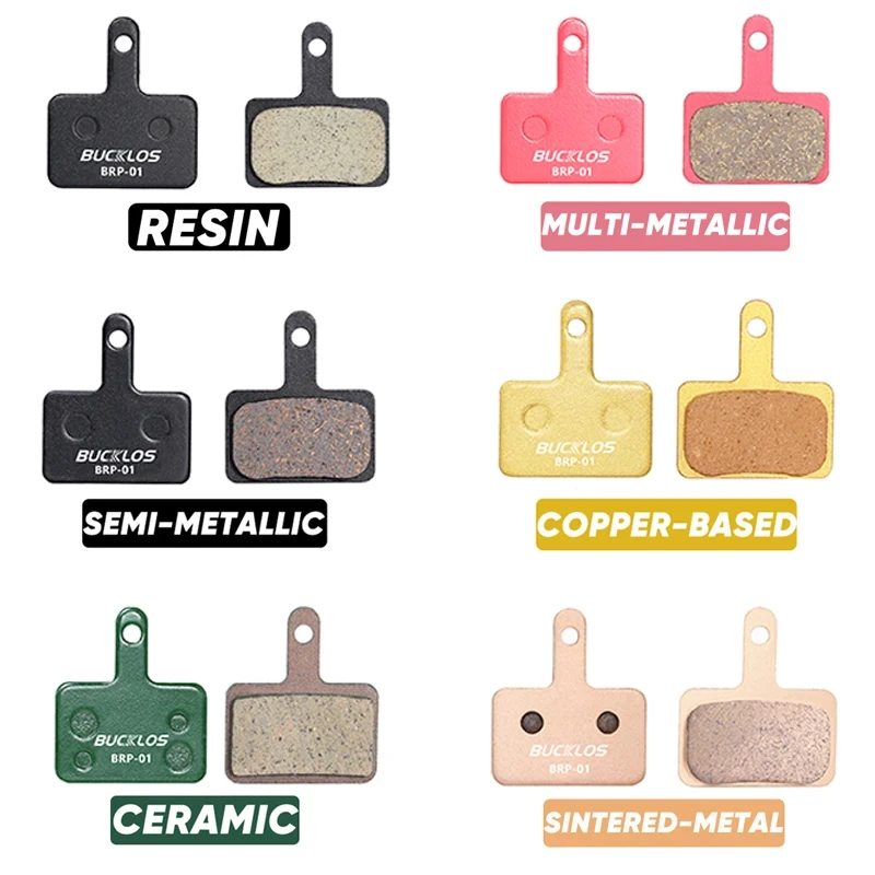 4 Paia Pastiglie Freno A Disco BUCKLOS BRP-02, Semimetalliche, Nere, Compatibili Shimano M06 M07Ti ZOOM, Per Bici