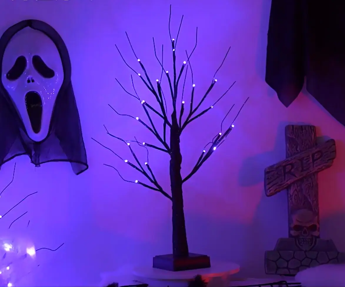 Halloween Decorations: Black Spooky Tree with Purple & Orange LED