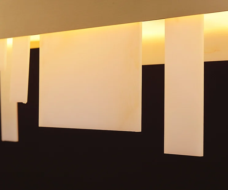 Minimalistic Nordic Style Copper Chandelier Simple Design Spanish Marble Pendant Light Rectangle Long for Decorative Lighting