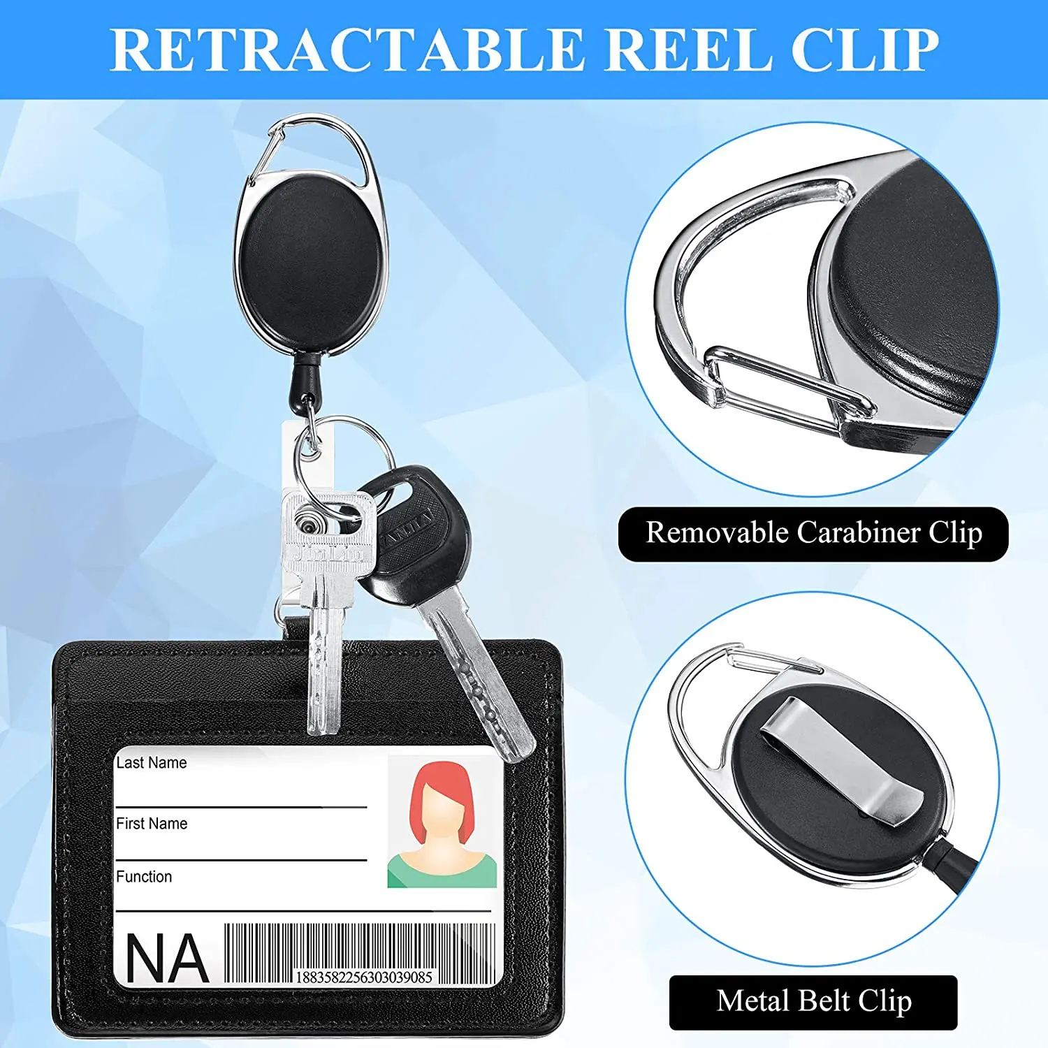 Retractable Leather Badge Holder Vertical and Horizontal ID Card Holder Retractable Badge Reel with Slot Detachable Lanyard Name