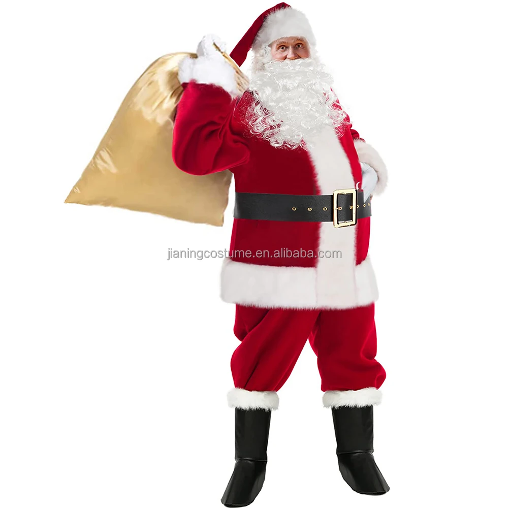 Men's Luxury Santa Claus Costume and Women's Retro Santa Dress Velvet  Cosplay for Xmas Party Adult Size