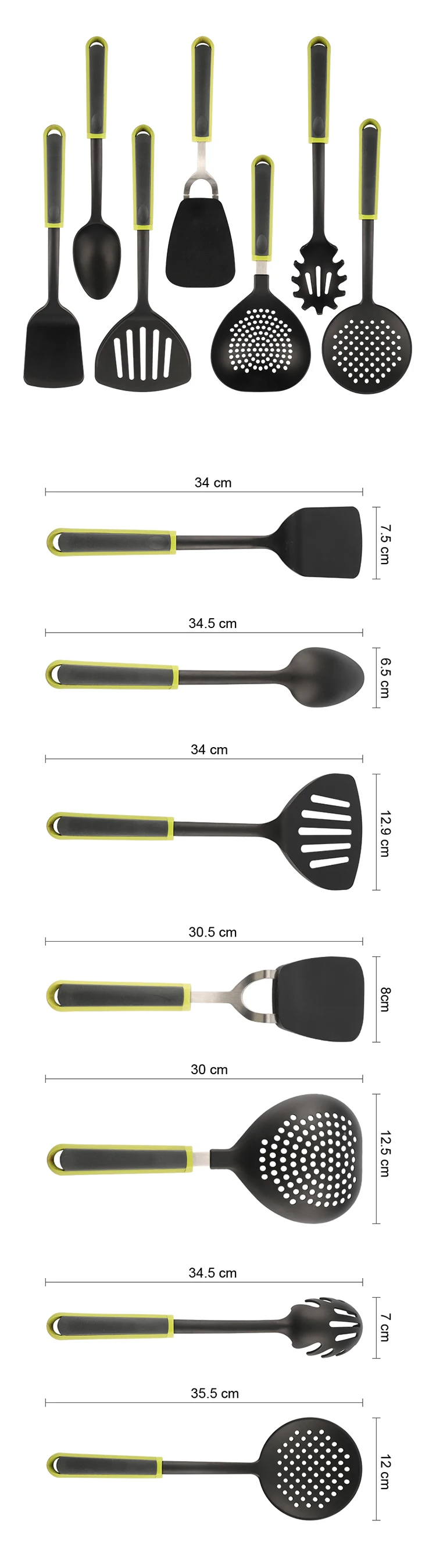 Black 6-Piece Nylon Kitchen Utensils Multifunction Shovel Spoon