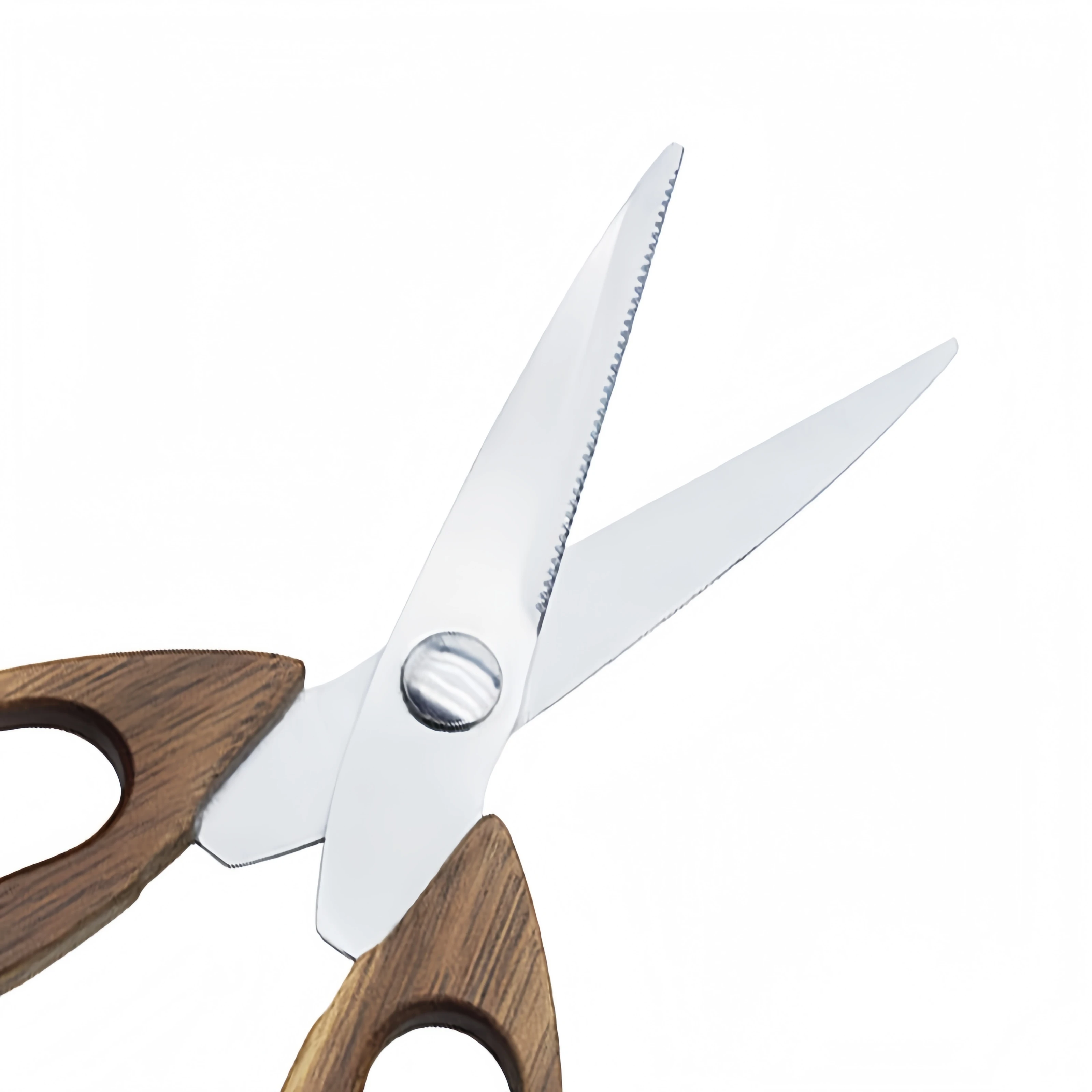 Customized Kitchen Stainless Steel Scissors Wooden Handle Strong Multifunctional Barbecue Chicken Bone Shear for Household Use