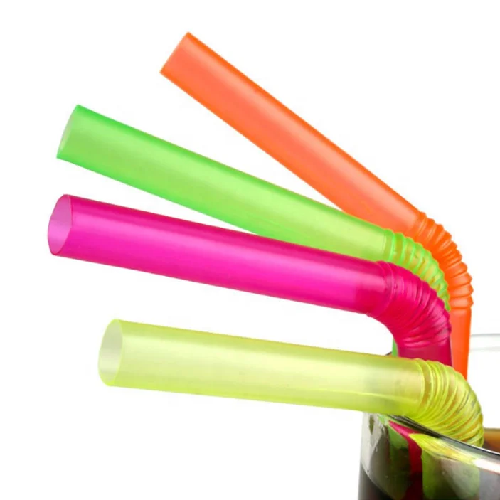 Individually Wrapped Telescope pp Smoothie Straw Jugo  Plastic Neon Colored Flex Drinking Disposable Straw