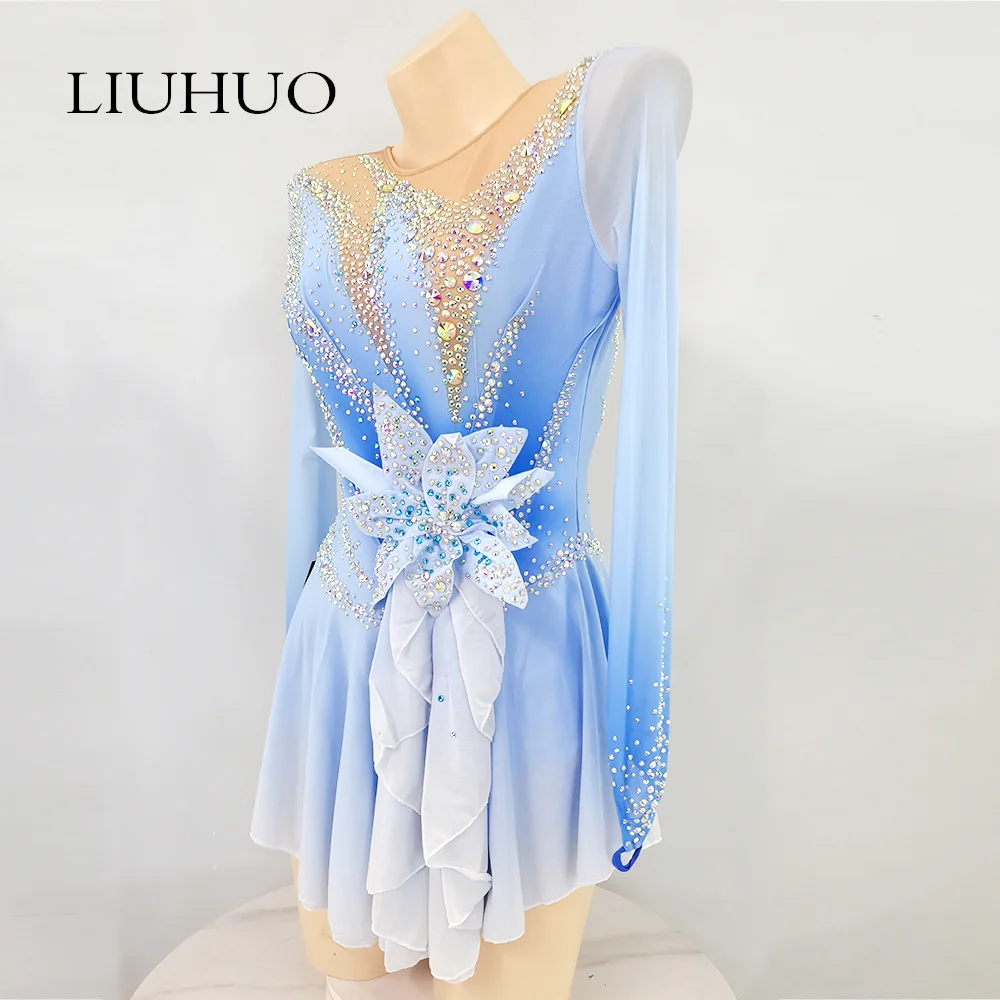 light blue figure skating dress Competition Figure Skating Dress Sleeveless Light Blue with Crystals –  Boutique Step Up main image 1