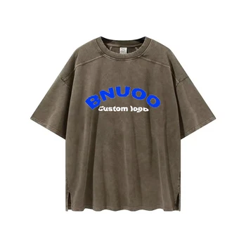 Screen Print Streetwear Graphic Tees Tshirt Plus Size Acid Wash T-Shirt Mens Custom Vintage T Shirts With Side Split