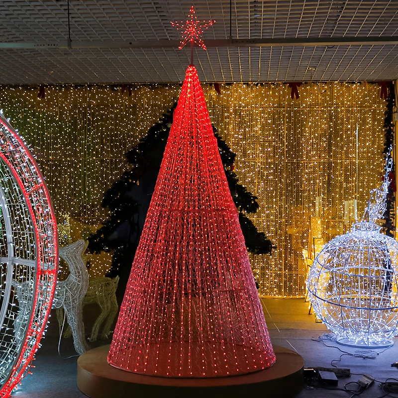 Large LED Outdoor Christmas Cone Tree Motif Decoration Light Pre Lit Tree Sculpture Motif  Light for Christmas
