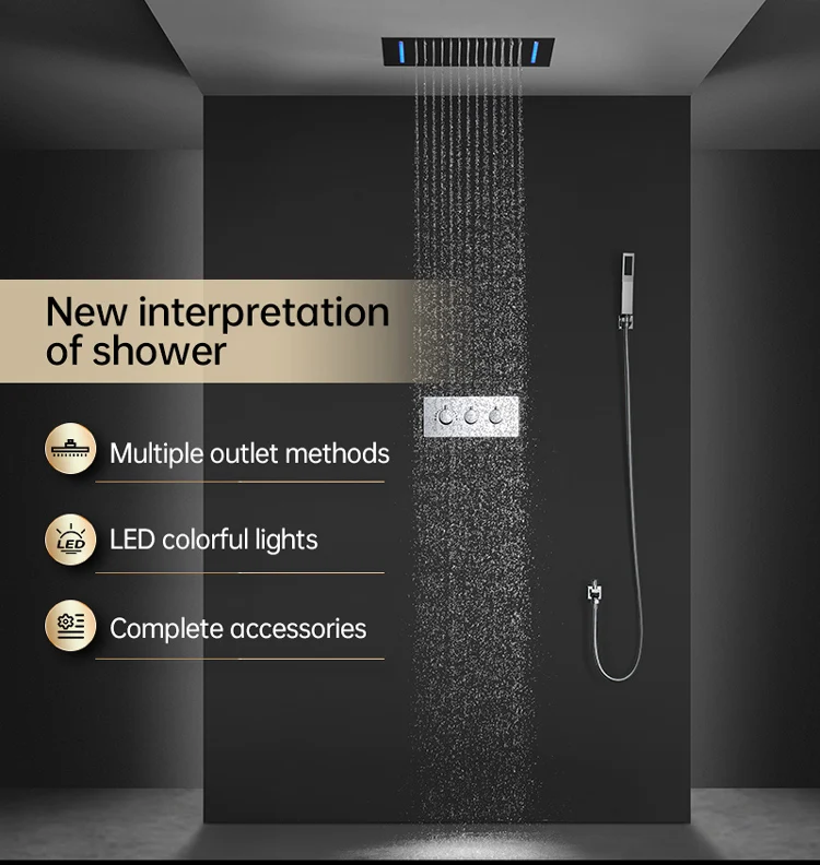 2 Ways Luxury Ceiling Mounted Led Shower Set Bathroom Recessed Rainfall