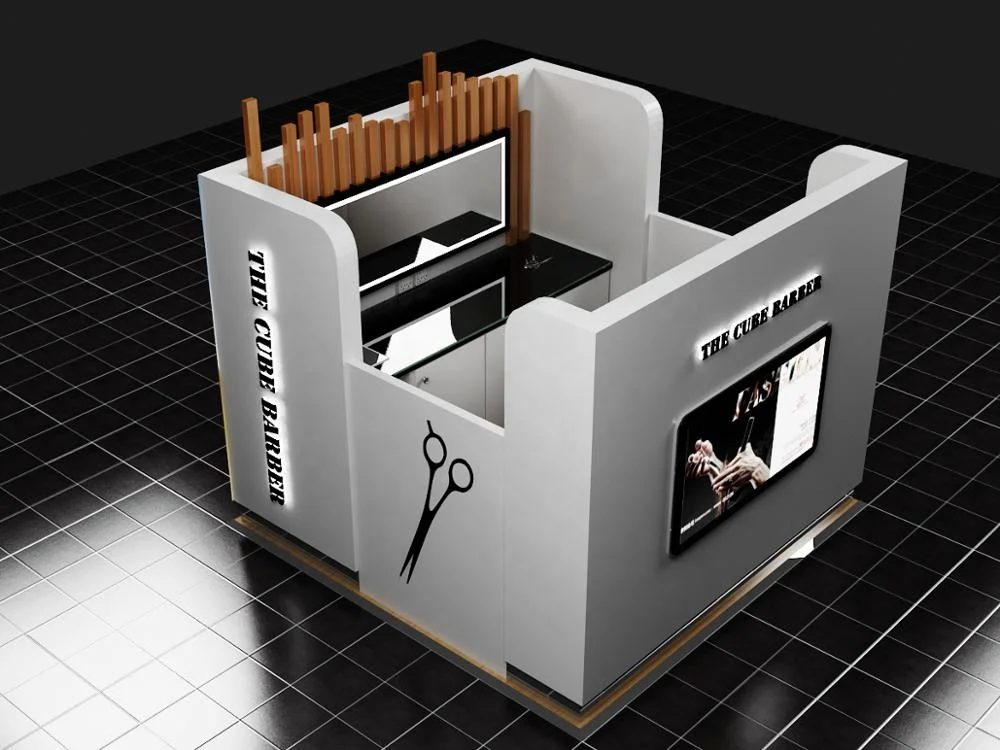 Mini Barber Kiosk Design Small Size Hair Cut Service Stand