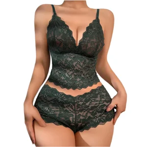 Wholesale High Quality Women 2-Piece Bra Set Sexy Floral Lace Wire-Free Breathable Lingerie with Adjustable Straps