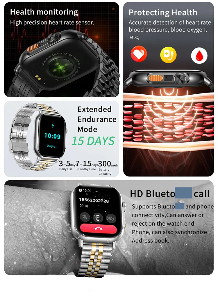 TK23 Pro Smart Watch Steel Strap IP68 Waterproof Heart Rate Monitoring Watches TK23 Smartwatch with BT Calling Function