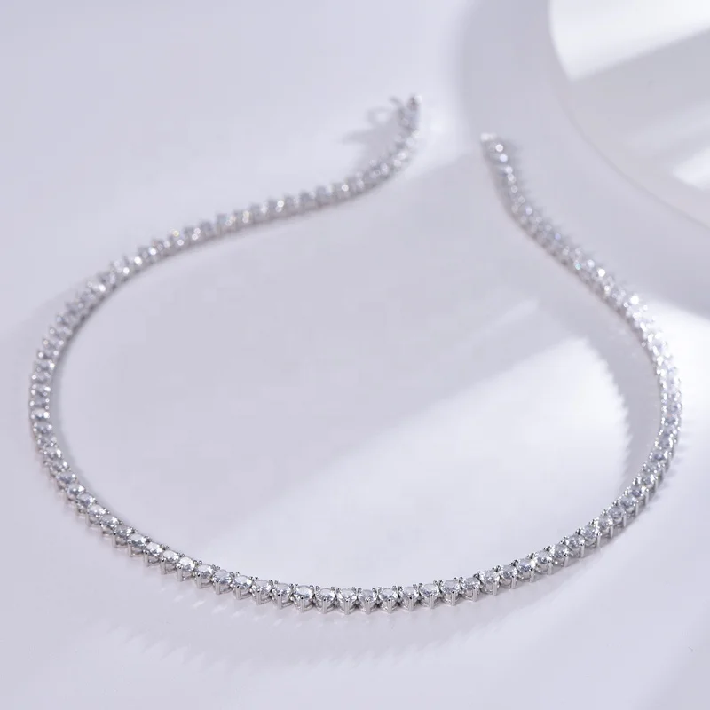 Hiphop 3mm Round Cut Tennis Necklace 14k White Gold Plated Chain Necklace 3A CZ Bling Tennis Chain Necklace