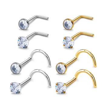 ASTM F136 G23 Titanium Piercing Nose Stud 20G L-Shape Nariz Studs With Zircon 2-3mm Nose Rings Nostril Piercing Jewelry