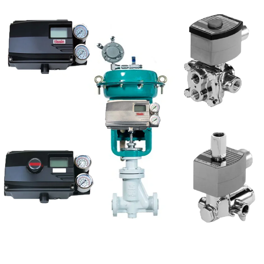 Chinese Control Valves with Tissin Smart Valve Positioner TS600 Series Pneumatic Positioners and Asco Solenoid Valve