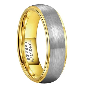 Coolstyle Jewelry 6mm Dropshipping Domed Stepped Edges Gold Tungsten Ring for Men Women Engagement Wedding Band Comfort Fit