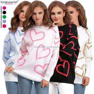 Winter Warm Jumper Valentine Knit Sweater Pullover Heart Designer Oversized Jacquard Plus Size Knitted Sweaters for Women