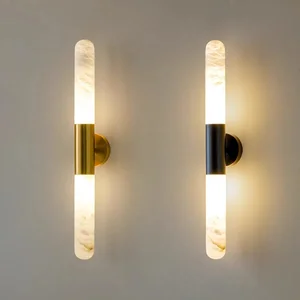 Italian Luxury Simple Marble Wall Lamp Full Copper High-End Hotel Mirror for Living Room Study Stair Bedside Full Copper Lamp