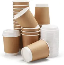 Double Wall Kraft Paper Cups Hot Drink  Paper Cups To Go Coffee Cups with Lids Eco Friendly
